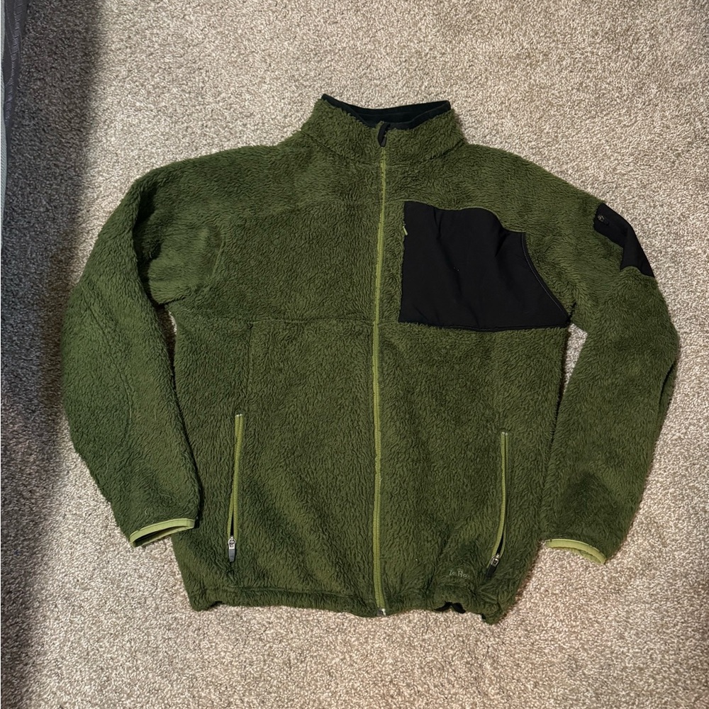 LL Bean Men's Full Zip Fleece Jacket size XL High Pile  green Polar tec Vintage